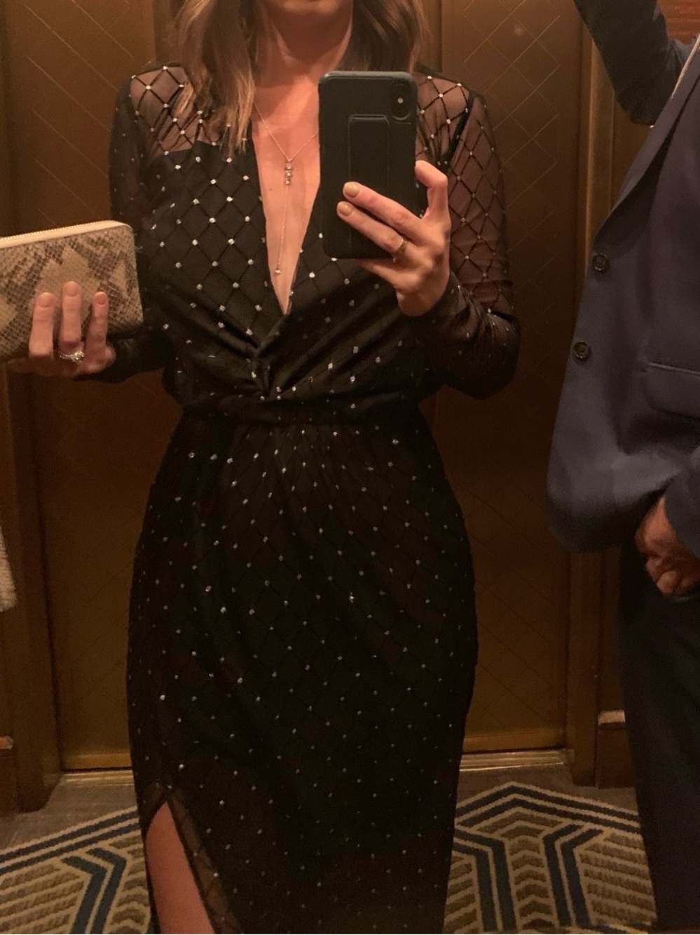 Amanda Uprichard XS Black and White V-Neck long sleeve cocktail midi dress